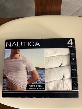 Nautica White Cotton Crew Neck Tees 4-Pack